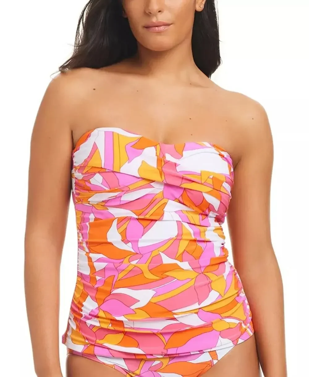 Beyond Control Women Pink Floral Convertible Twist Swim Tankini Top Size US 14